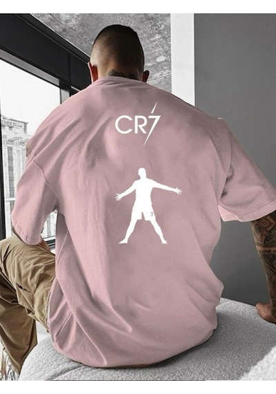 Futbolcu Karakter Baskılı Oversize Tişört Pembe