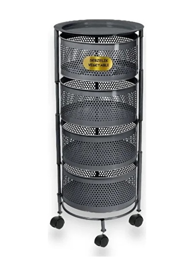 River World Tekerlekli Rengi Antrasit Açılabilen 4 Katlı Çok Amaçlı Metal Raf Mutfak, Balkon, Kiler Çok Renkli