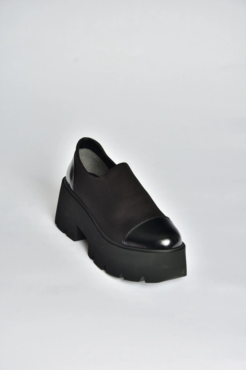 Fox Shoes V272906404 Siyah Kumaş Kalın Tabanlı Kadın Ayakkabı Siyah-kumaş