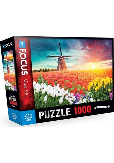 1000 Parça Puzzle - Tulıps And Wındmıll Laleler Ve Yel Değirmeni