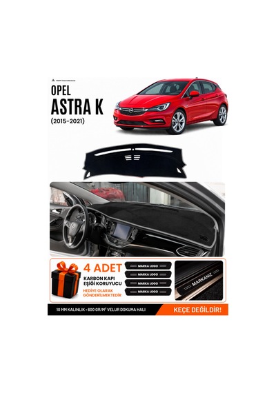 Opel Astra K 2015-2021 Uyumlu Torpido Koruma, Torpido Örtüsü, Torpido Kılıfı - Siyah Gri