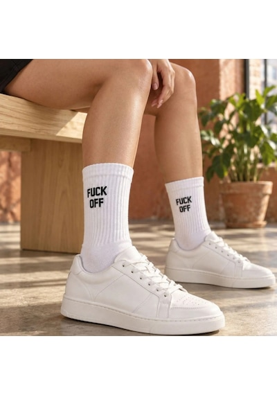 Bezos Unisex Beyaz Yazılı Çorap Esprili Sloganlı Uzun Soket Günlük Spor Rahat 6lı Eğlenceli Şık Hediye Set Dfnbez