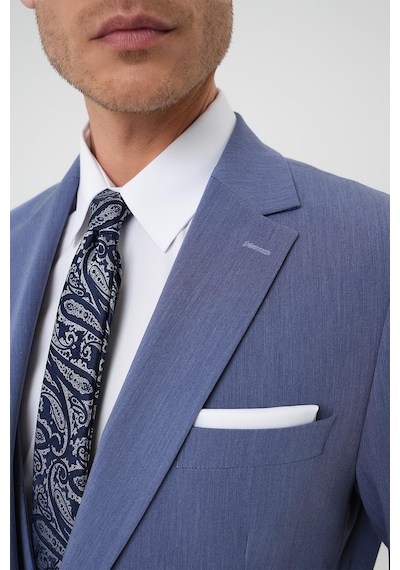 Efor Slim Fit Esnek Çift Yırtmaç Yelekli Düz Klasik Havacı Mavi Takım Elbise Tk 901 Mavi
