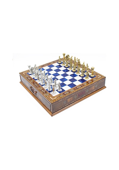 Saklamalı - 998 - Satranç Roma Oymalı Sc38s - 38cm, Mavi Tahta - Concepta - - Sc38m