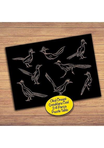 Siyah Zeminde Kuş Figürü Çocuklara Özel Puzzle Yapboz Tablo-256pz