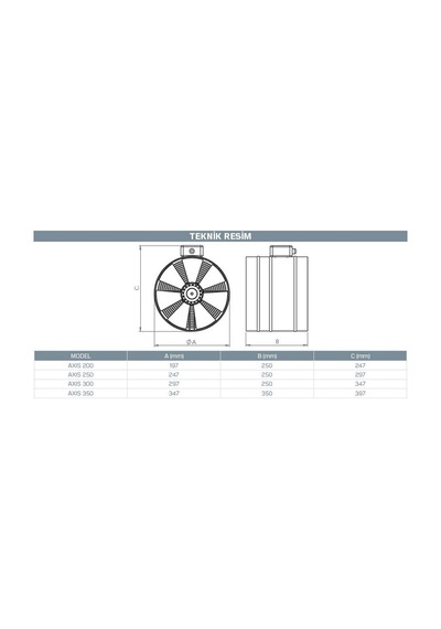 Kayıtes AXIS 200 Yuvarlak Kanal Tipi Aksiyel Fan 680 M³/H