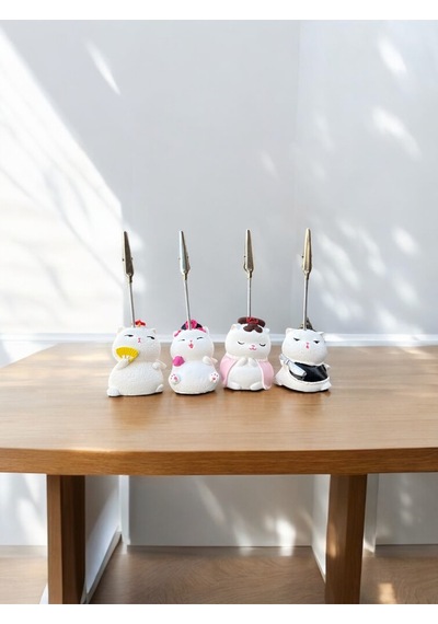 4'lü Kawaii Japonya Şans Kedileri Fotoğraf Ve Not Tutucu - Ofis Masa Not Tutacağı Beyaz