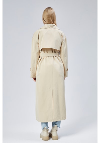 Oversize Rüzgarlık Detaylı Trençkot Taş