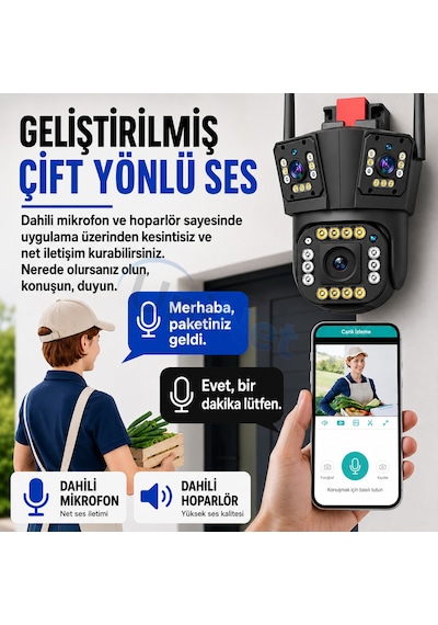 Uninet 5mp Üç Kameralı Wifi Ptz Güvenlik Kamerası 355 /90 Dönebilen Kamera , Akıllı Takip, Dijital Zoom, Siren Ve Ip Dış Mekân