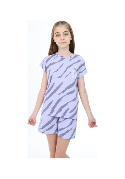 Toontoy Kids Toontoy Kız Çocuk W Yazı Baskılı Şortlu Takım Mavi