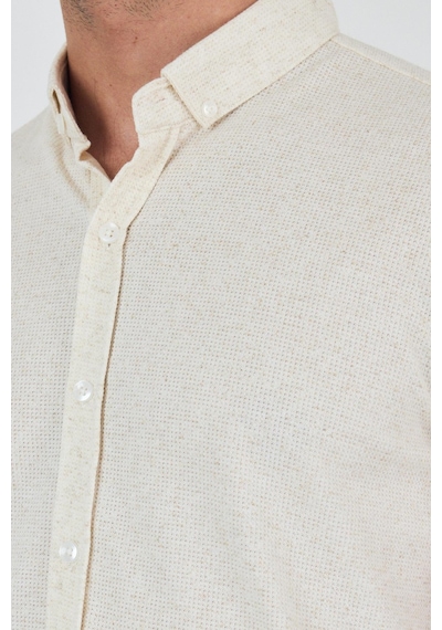 İmza Ekru Kısa Kol Düz Örme Düğmeli Yaka Cepsiz Pamuklu Classic Slim Fit Gömlek 1004250155 609 Ekru