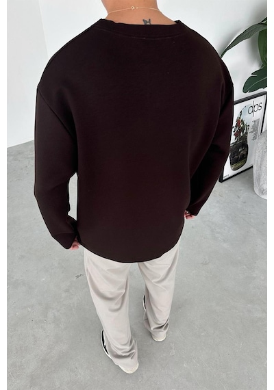 Kahverengi Premium Basic Uzun Kollu Relaxed Tişört Kahverengi