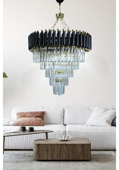 Riva Gold 55x55 Cm'lik Kristal Taşlı Gold Lüks Avize - Yatak Odası - Salon - Mutfak - Hol Altın