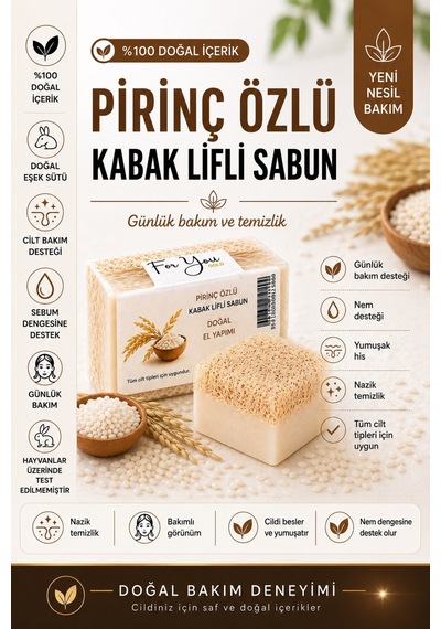 Kabak Lifli %100 Doğal El Yapımı Pirinç Özlü Whitening Sabun Kabak Lifi - Lavanta