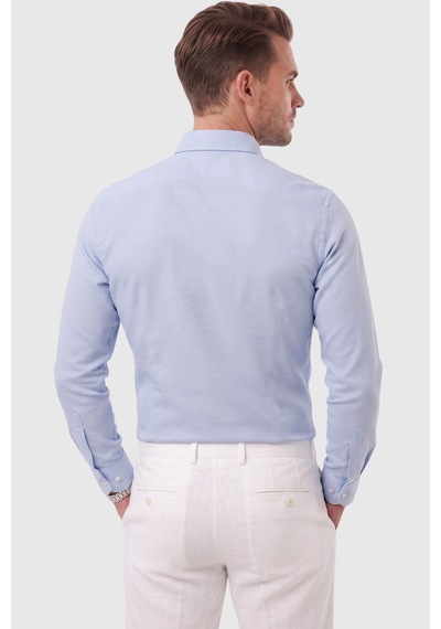 Rizzup Erkek %97 Pamuk Slim Fit Dar Kesim Petek Dokulu Likralı Örme Mavi Gömlek 2600707