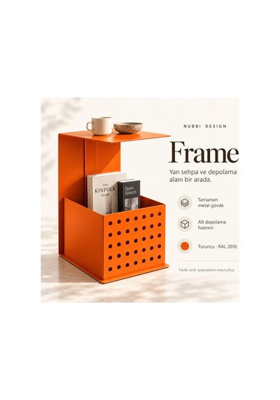 Frame Metal Yan Sehpa Modern Tasarım Depolama Hazneli Yan Sehpa Turuncu - 935176377 Turuncu