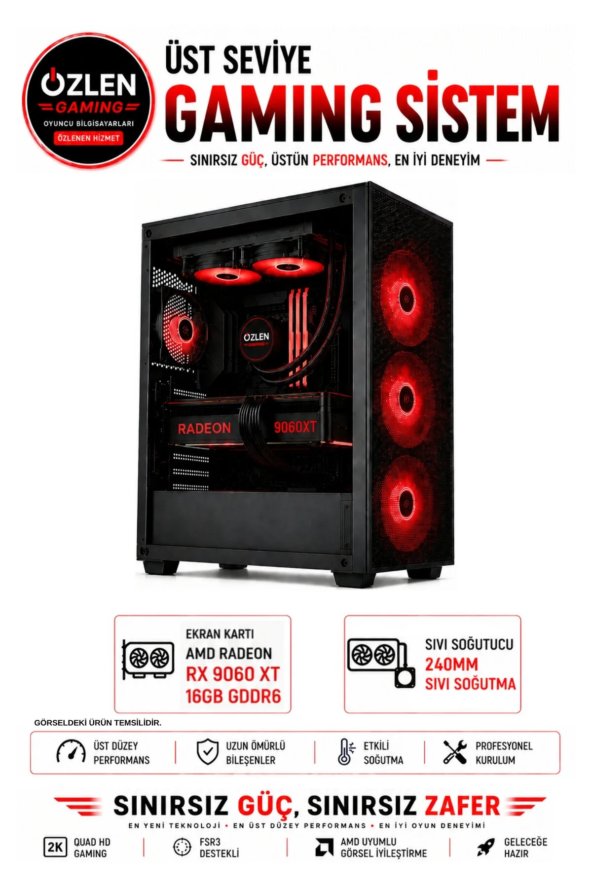 Özlen XL3 OZLN-AMD5-9060XT-32-1000 Reyzen 5 5600X 16 GB 32 GB 1 TB SSD RX 9060 XT W11P Masaüstü Oyuncu Bilgisayarı