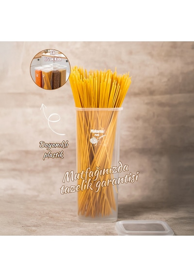 Porsima 5341 6lı Etiketli Kare Un Erzak Bakliyat Saklama Kabı Takımı Seti 1.70 Lt - Şeffaf