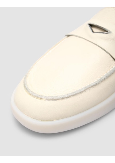 %100 Hakiki Deri Bej Kadın Loafer Bej