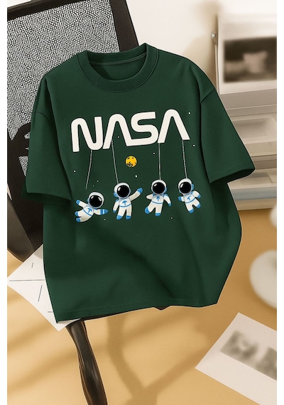 Nasa Baskılı Unisex Tshırt Yeşil