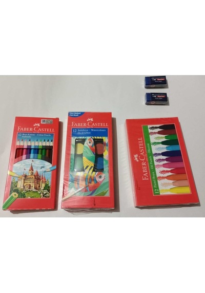 Fabercastell 12 Li Kuruboya-faber 12li Suluboya-faber 12 Li Pastel Boya Faber Pritt-2 Li Silgi Set Çeşitli