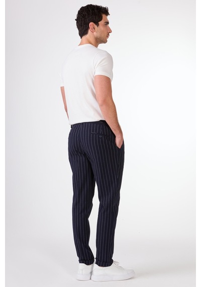 Dufy Lacivert Erkek Slim Fit Çizgili Pantolon - 107856 Lacivert