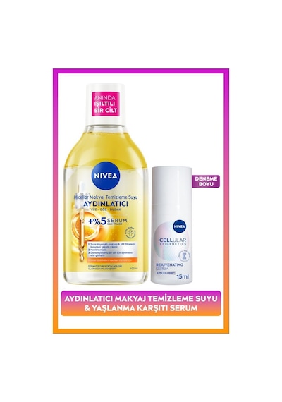 NIVEA Micellar Makyaj Temizleme Suyu 400 ML + ve Aydınlatıcı Serum 15 ML