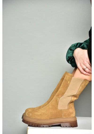 Fox Shoes R555268002 Taba Hakiki Deri Süet Kadın Bot Taba