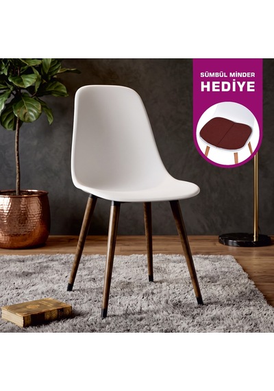 Vilinze Eames Kestane Ahşap Ayak Plastik Beyaz Sandalye