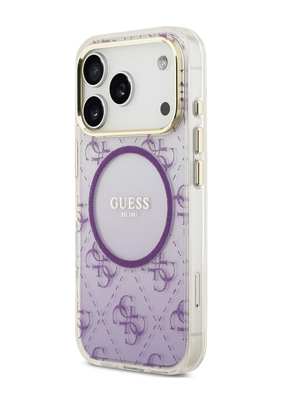 Apple Uyumlu iPhone 17 Pro Kılıf Guess Lisanslı M-safe Şarj Özellikli 4g Desenli Simli Silikon Kapak Mor Mor