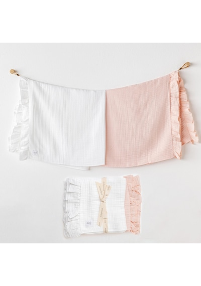 Kız Bebek Battaniye 2 Parça Blanket 85x90 Muslin Home Pembe - Beyaz