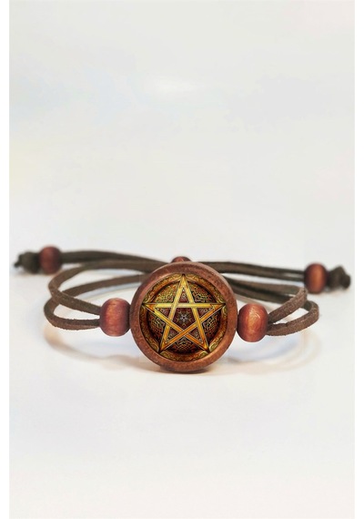 Tahtakolik Pentagram Yıldızı Ahşap Bileklik Tek Ebat N11.55773 Kahverengi