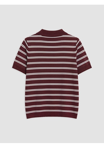 Lcw Modest Bordo Polo Yaka Çizgili Kadın Triko Kazak