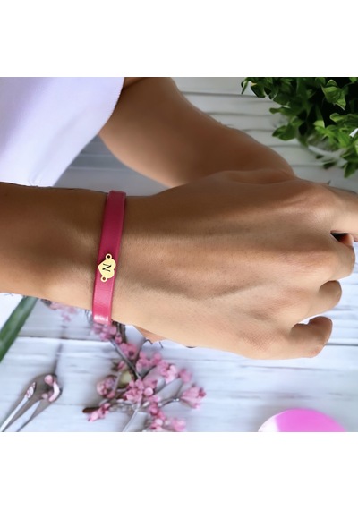 Archin N Harfine Özel Kalp Motifli 14 Ayar Altın Plakalı Doğal Pembe Derili Hediye Bileklik-544harf N Archin N Harfine Özel Kalp Motifli 14 Ayar Altın Plakalı Doğal Pembe Derili Hediye Bileklik-544harf N