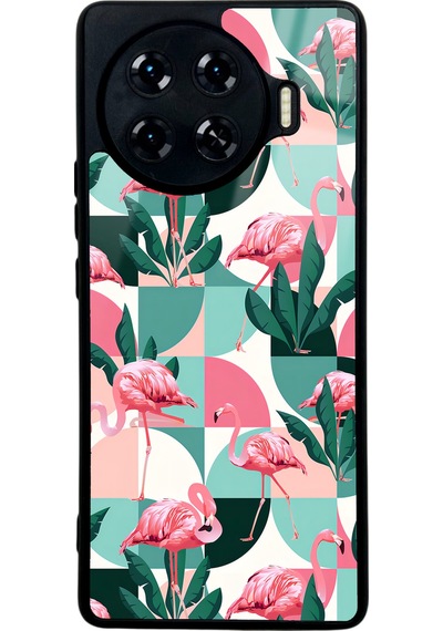 Tecno Spark 20 Pro Plus Retro Flamingo Duvar Kağıdı Tasarımlı Glossy Telefon Kılıfı Çok Renkli