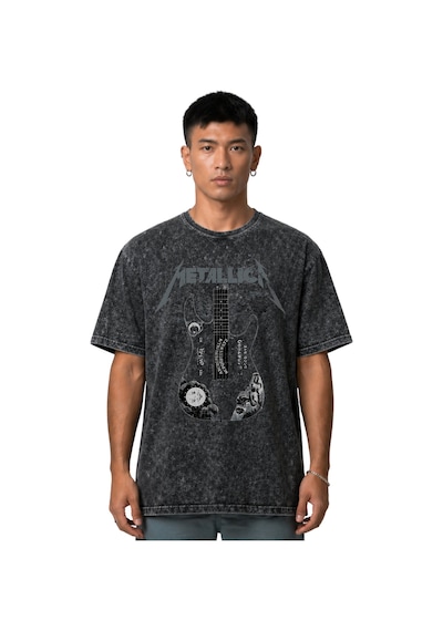 Metallica Rock Metal Müzik Grubu Ön Baskılı Unisex Oversize Vinta Siyah