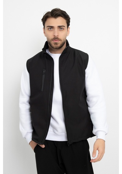 Dasüniforma Softshell İçi Polarlı Su Geçirmez Standart Fit Yelek Rüzgar Geçirmez Tam Fermuar Kışlık Unisex Siyah