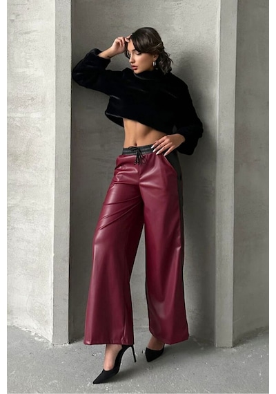 Verymoda Deri Pantolon F1844 Bordo Siyah