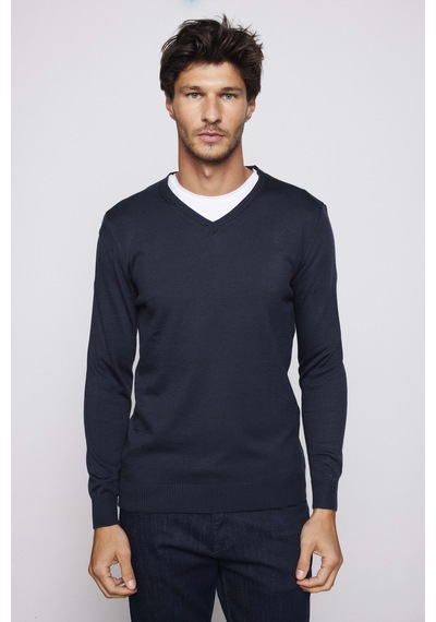 Tudors Slim Fit Dar Kesim V Yaka Tüylenmeyen Yumuşak Doku Lacivert Erkek Kazak-28767-lacivert Lacivert