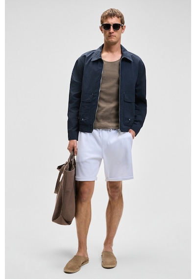 Grimelange YOURI Erkek Beli Lastikli Arka Tek Cepli Relaxed Fit Beyaz Şort