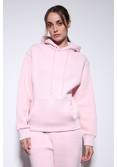 Antioch Kapüşonlu Basic Kadın Sweatshirt Pembe
