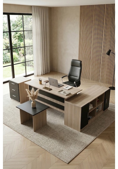Yurudesign Vario ABCF Ofis Büro Masa Takımı Meşe-Siyah