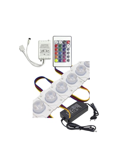 20 Adet 12 Volt 1.5 Watt Tek Lensli Rgb 3030 Led Modül 24 Tuşlu Rgb Kumanda 5a Plastik Adaptör Set