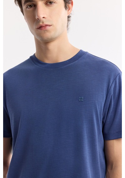 Avva Erkek İndigo Bisiklet Yaka Bi-stretch Soft Touch Basic Regular Fit T-shirt B001031