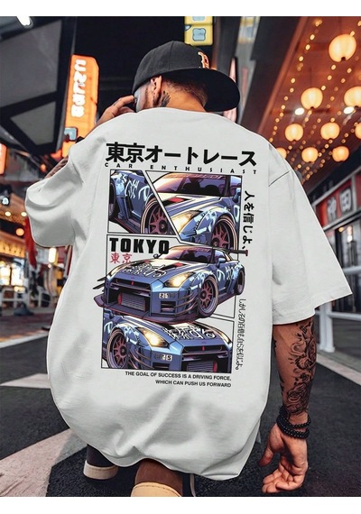Brz Collectıon Brz Collection Unisex Oversize Enthusiast Tokyo Car T-shirt Beyaz