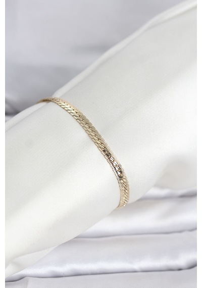 Cm 14k Gold Renk Lazerli Yassı Zincir Model Kadın Bileklik Çok Renkli