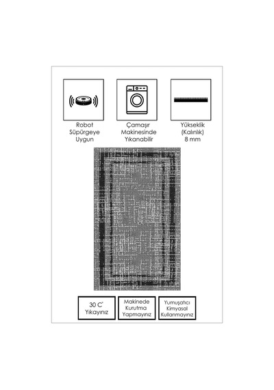 West Home Dijital Baskı Yıkanabilir Kaymaz Taban Salon Halısı Mutfak Halısı Yolluk Wh 487 Grey
