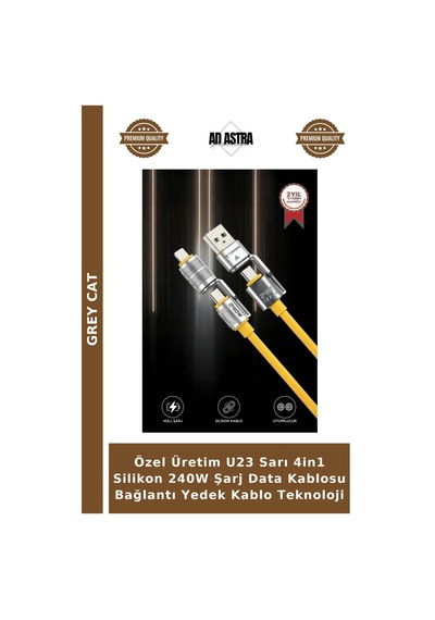 Özel Üretim U23 Sarı 4in1 Silikon 240w Şarj Data Kablosu Bağlantı Yedek Kablo Teknoloji