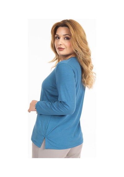 Mutlu City Yeni Model Taş İşlemeli Yuvarlak Yaka Likralı Anne Penye Bluz 6420 Açık Mavi