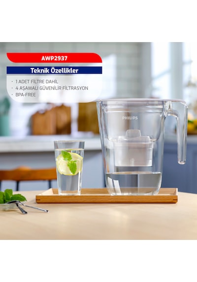 Philips Su Arıtma Filtreli Sürahi 3,5 L Awp2937wht